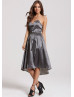 Gray Satin Sweetheart Neckline Hi Low Prom Dress 